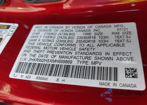 2021 Honda Cr-V Awd Ex from USA, damaged, VIN 2HKRW2H5XMH669869